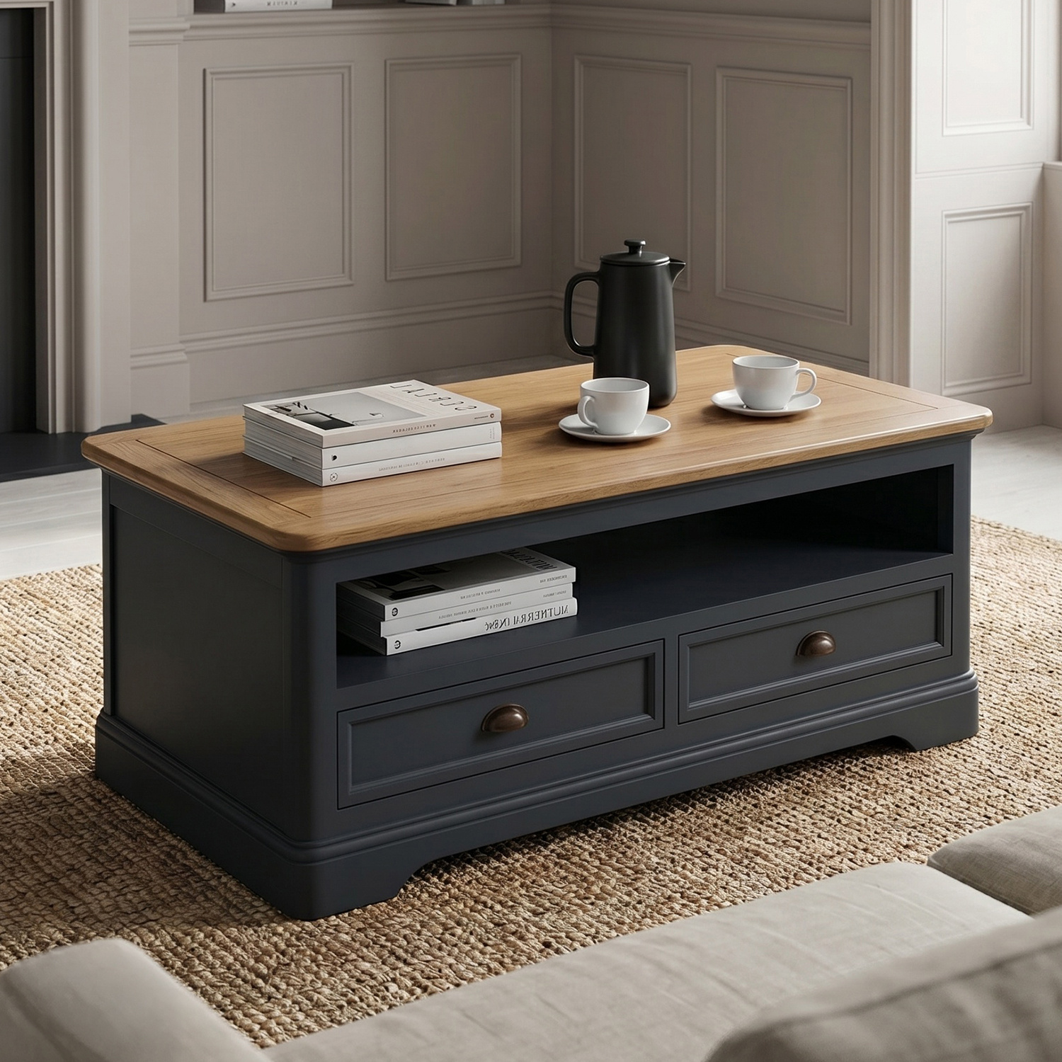 Bridstow Oak and Blue Painted 4 Drawer Coffee Table