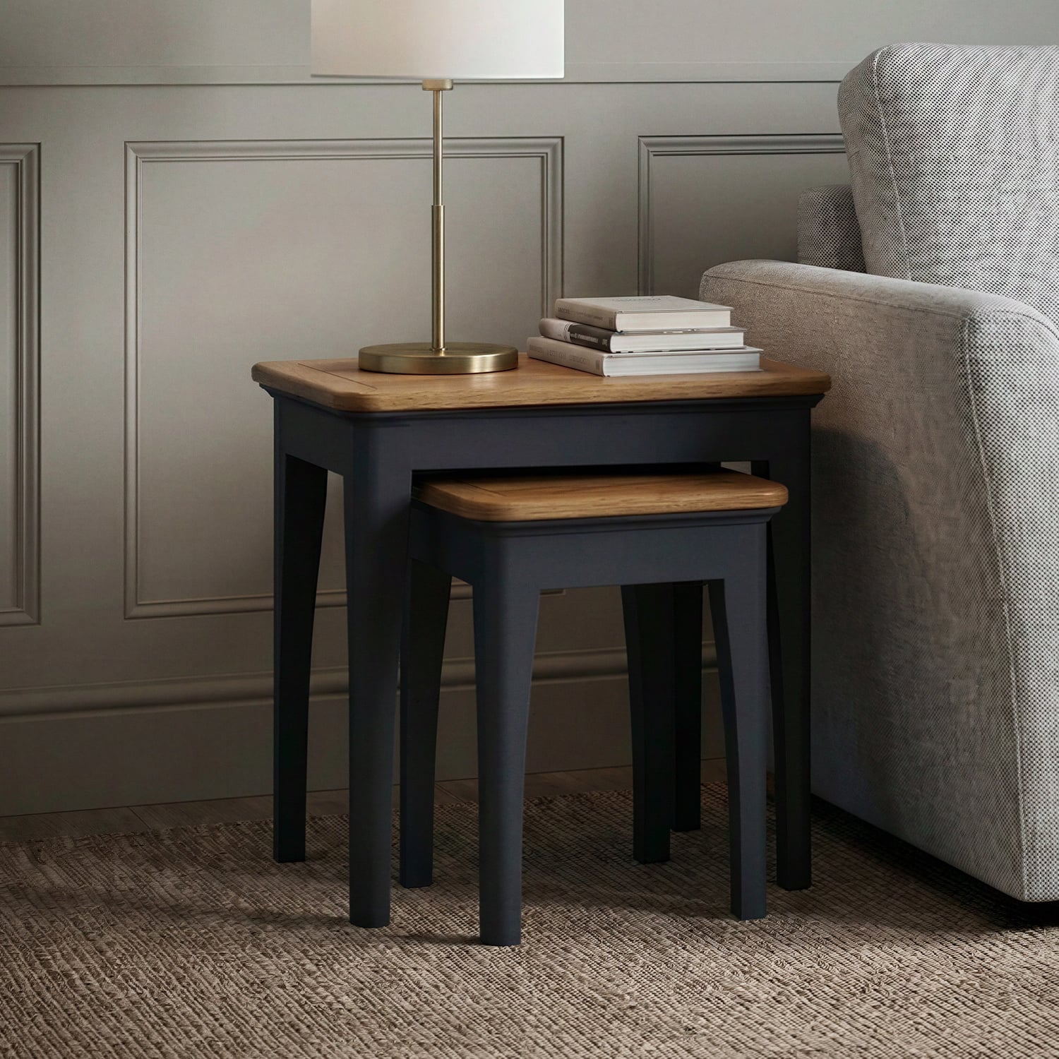Bridstow Oak and Blue Painted Nest Of Tables