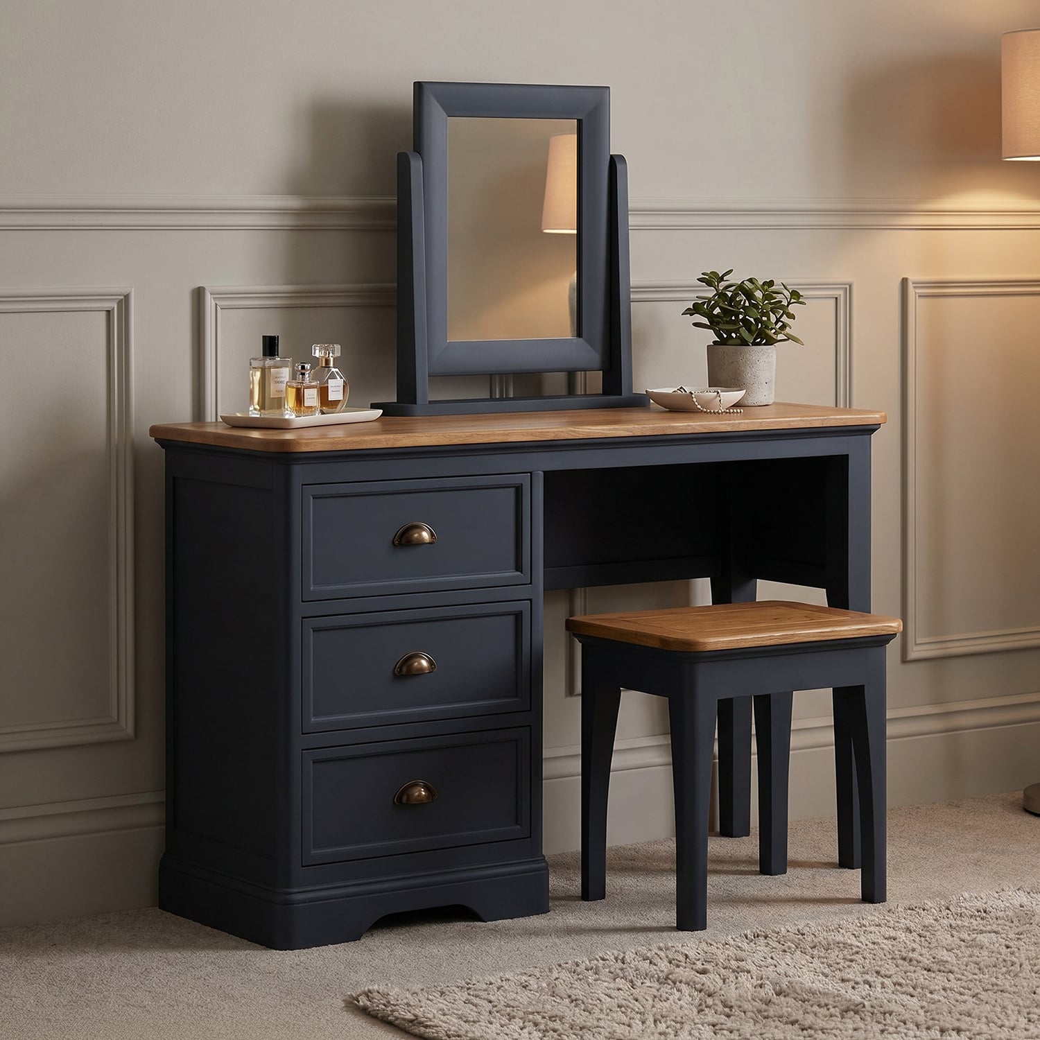 Bridstow Oak and Blue Painted Dressing Table Set