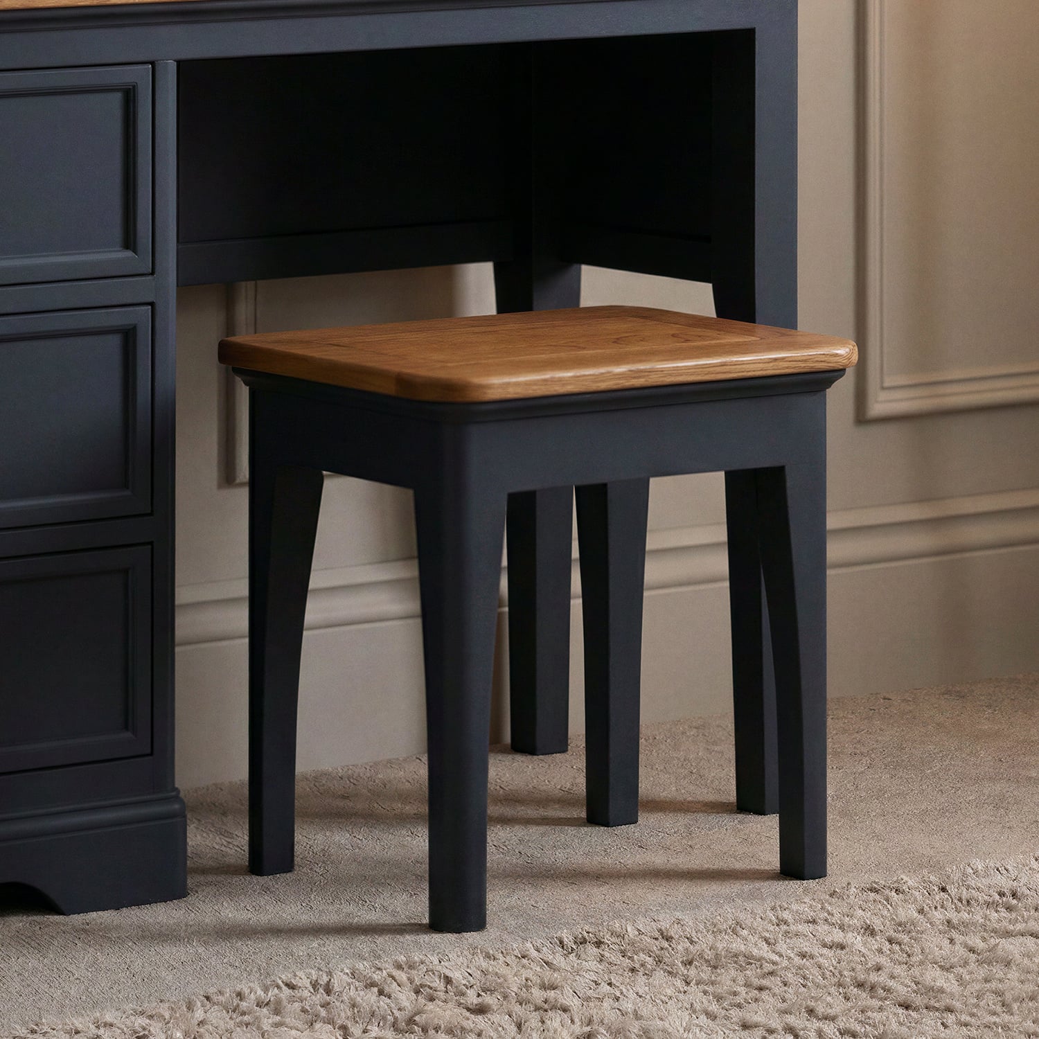 Bridstow Oak and Blue Painted Dressing Stool