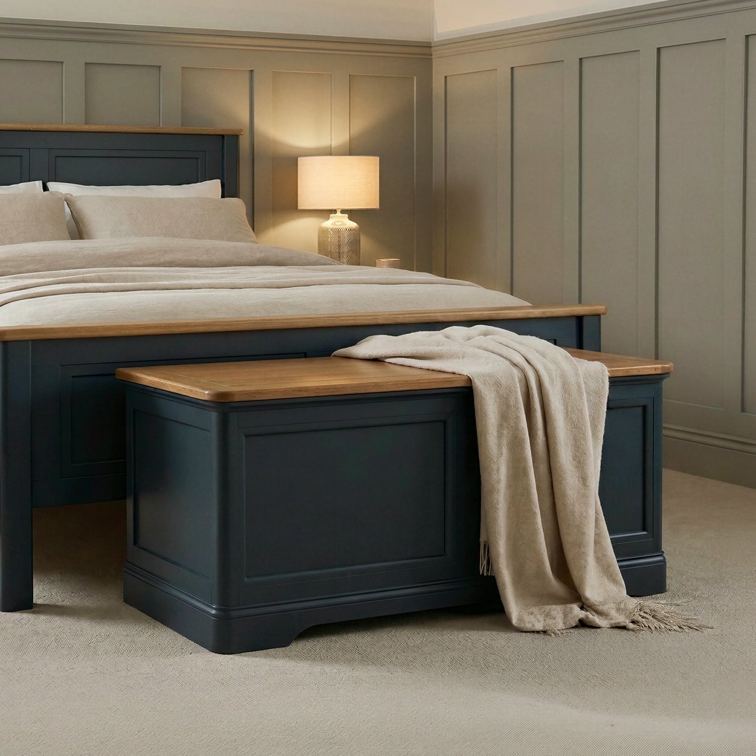 Bridstow Oak and Blue Painted Blanket Box