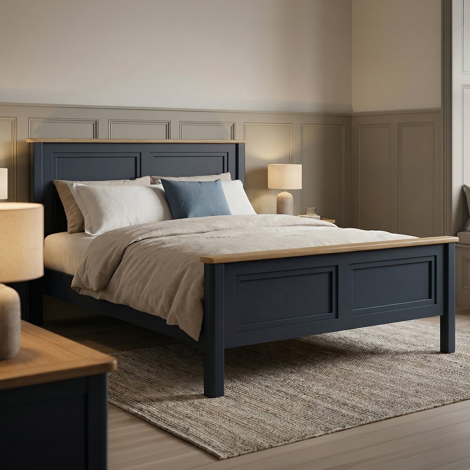 Bridstow Oak and Blue Painted Double Bed
