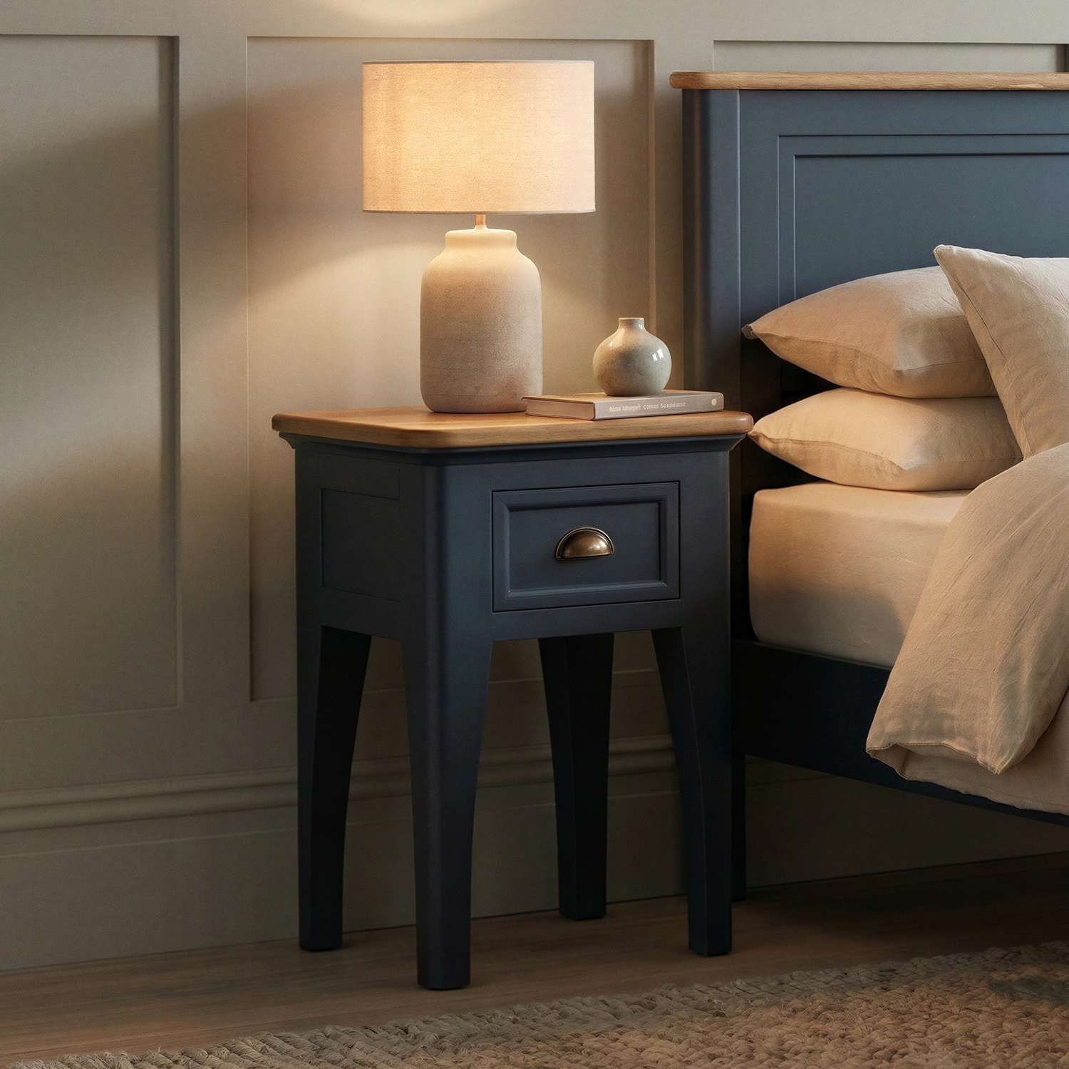 Bridstow Oak and Blue Painted 1 Drawer Bedside Table