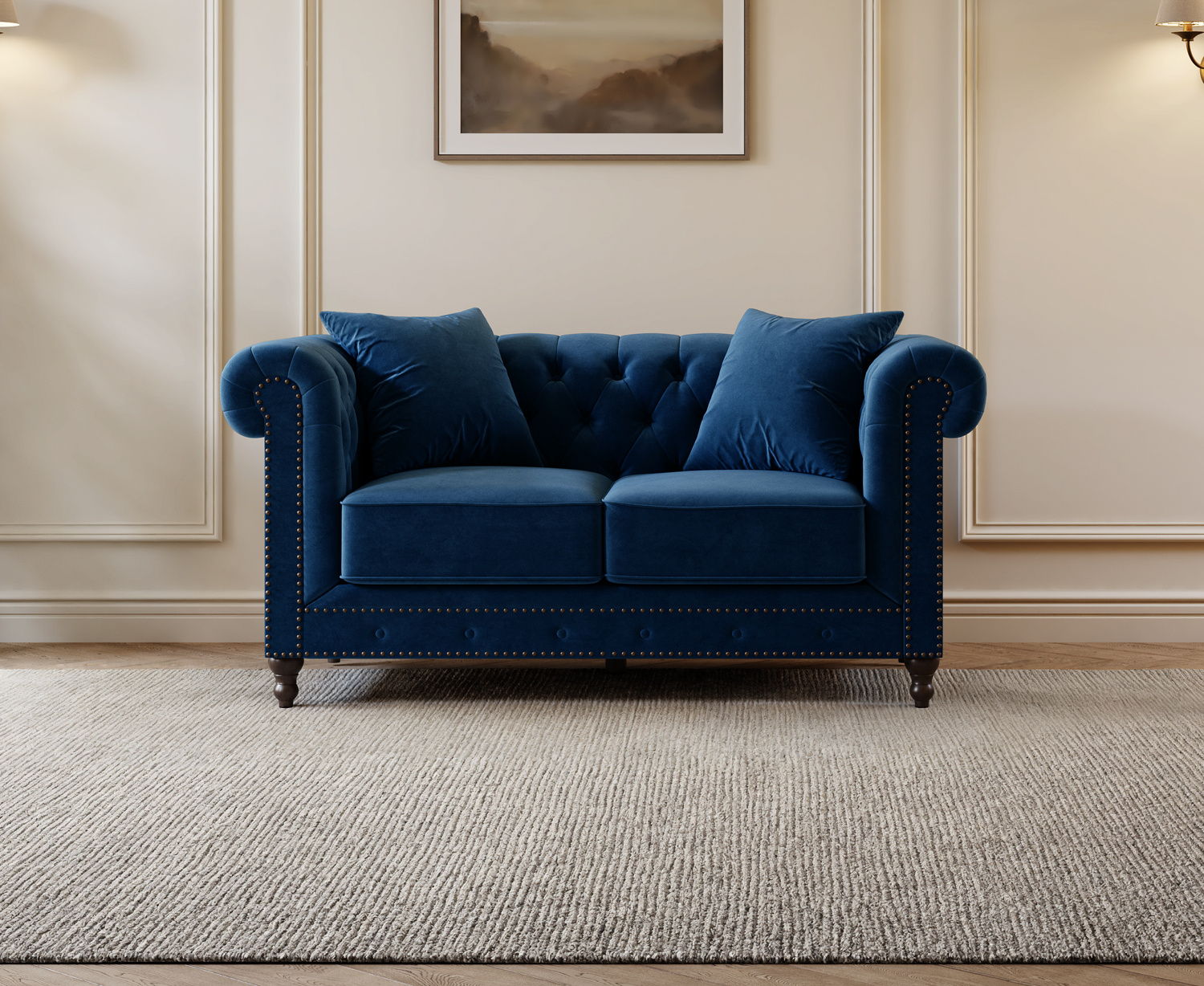 Westminster Chesterfield Blue Velvet 2 Seater Sofa