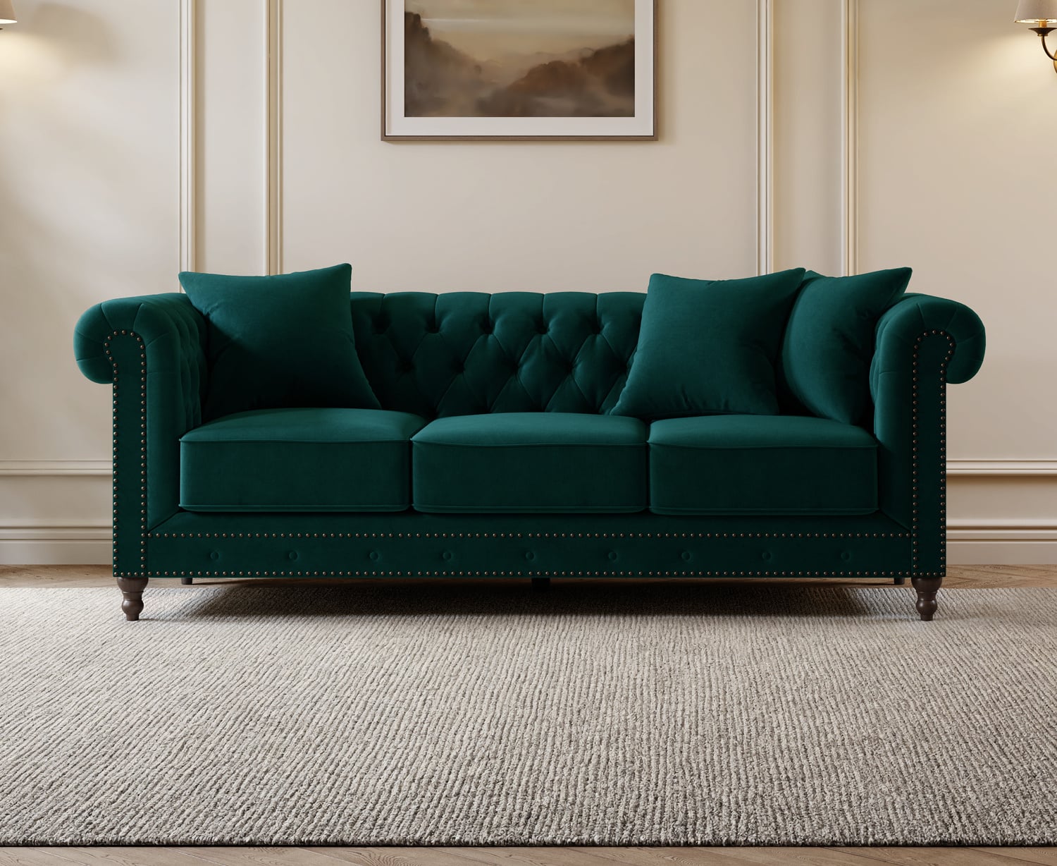 Westminster Chesterfield Green Velvet 3 Seater Sofa