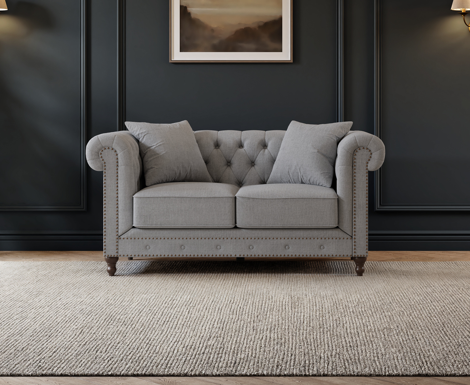 Westminster Chesterfield Grey Linen 2 Seater Sofa