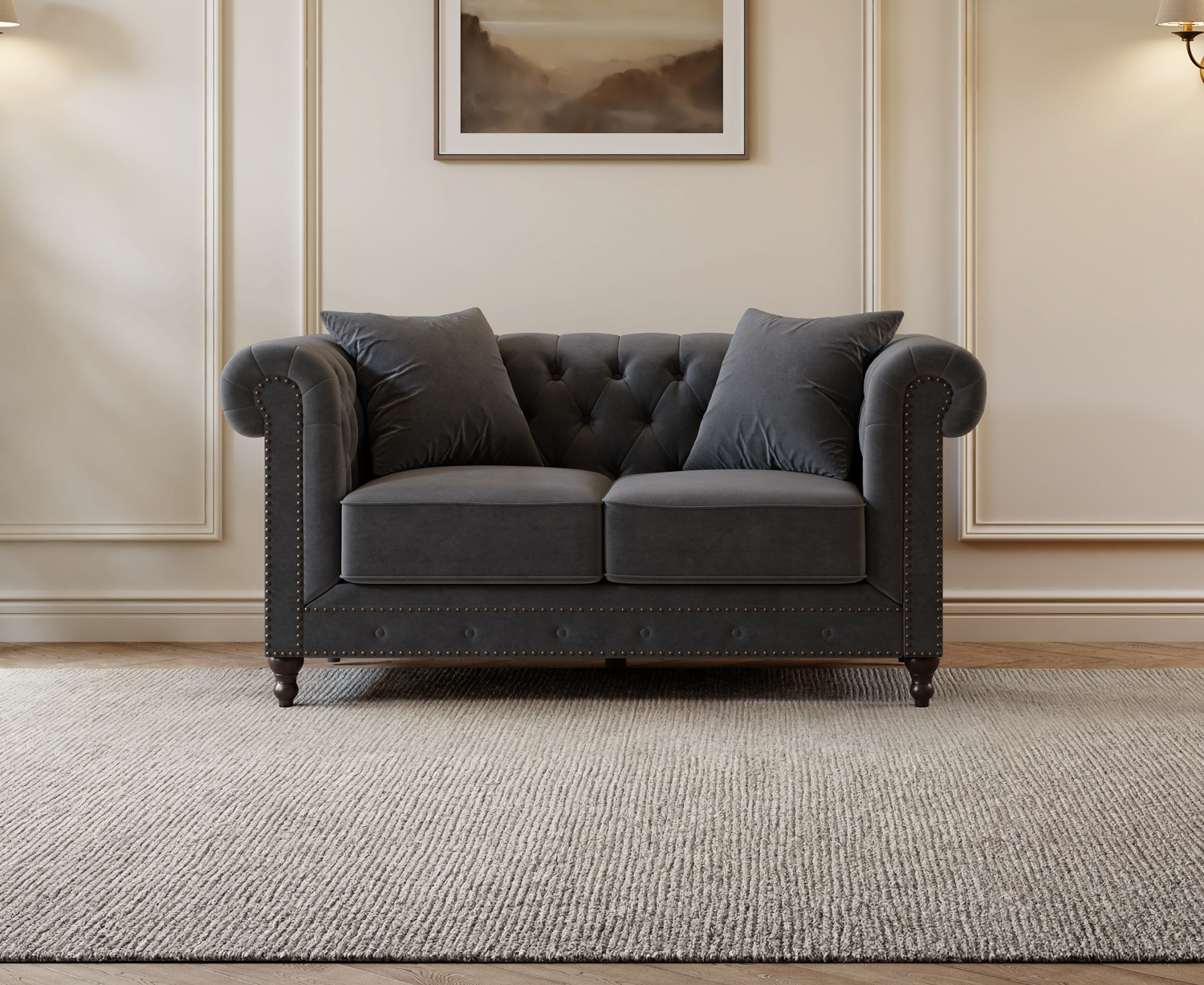 Westminster Chesterfield Dark Grey Velvet 2 Seater Sofa