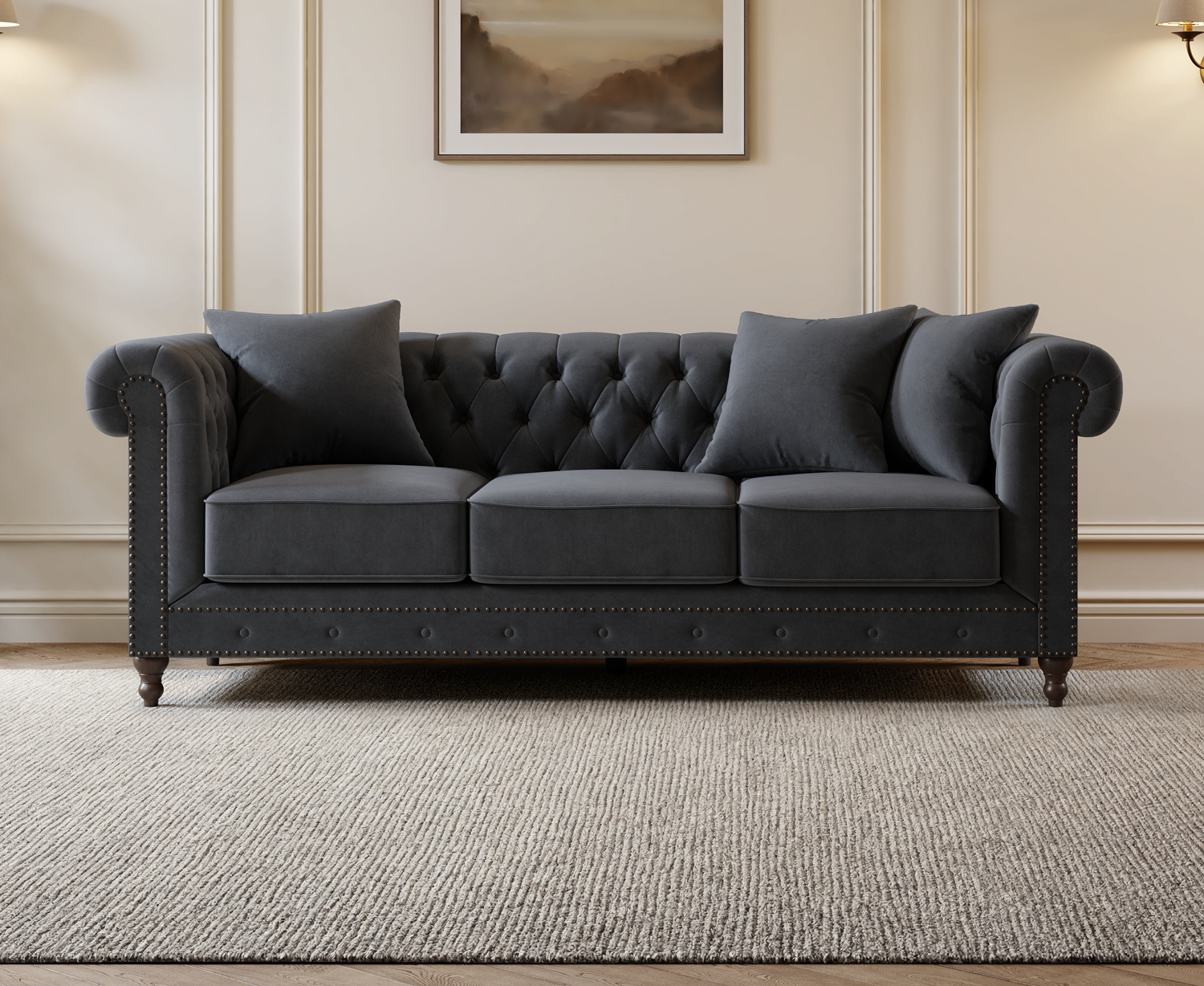 Westminster Chesterfield Dark Grey Velvet 3 Seater Sofa