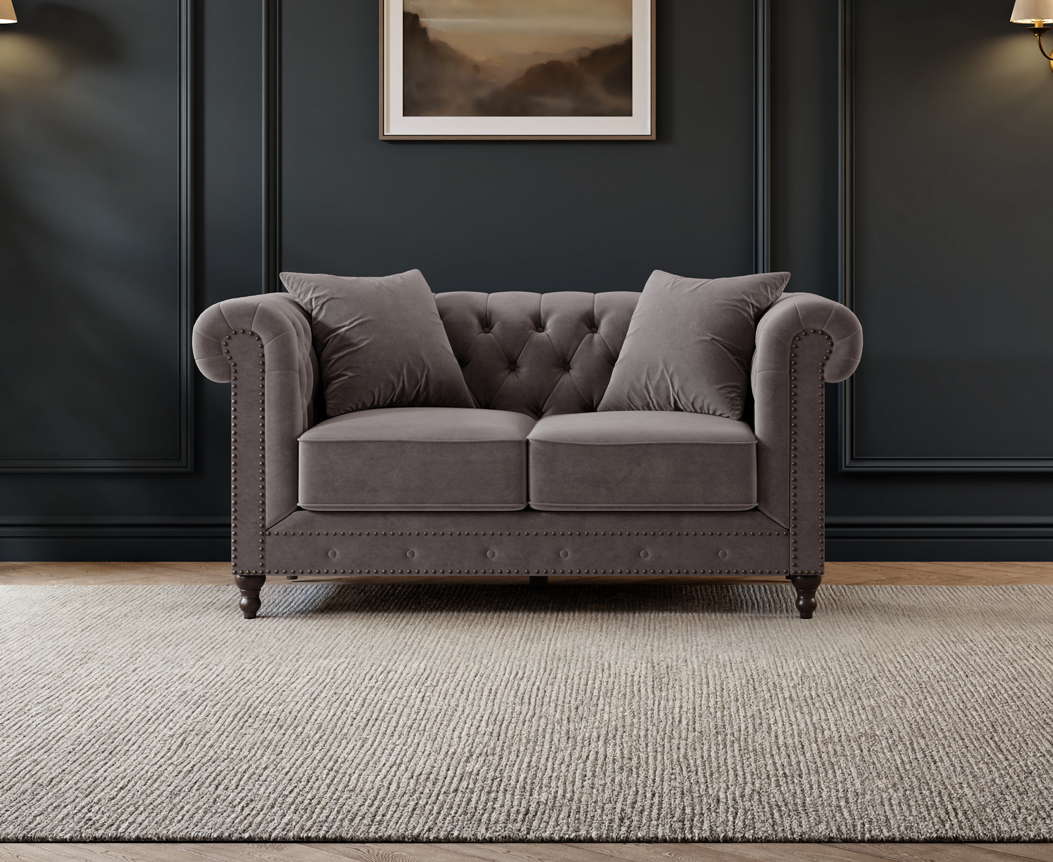 Westminster Chesterfield Light Grey Velvet 2 Seater Sofa