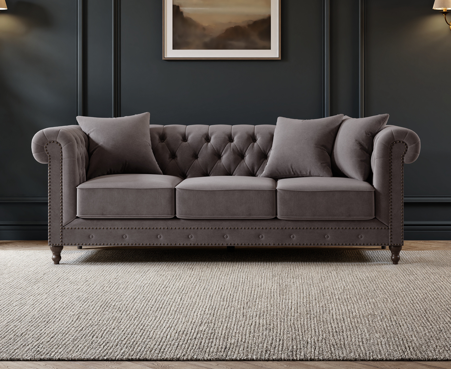 Westminster Chesterfield Light Grey Velvet 3 Seater Sofa