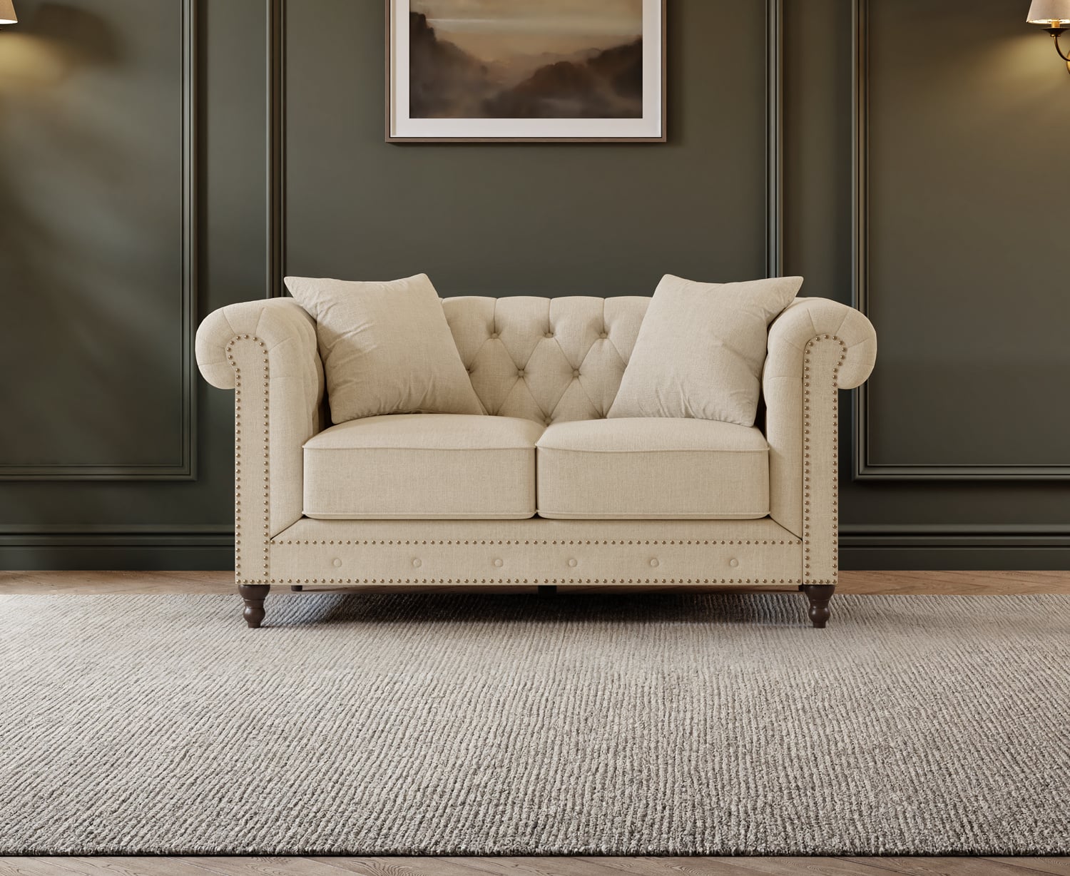 Westminster Chesterfield Ivory Linen 2 Seater Sofa