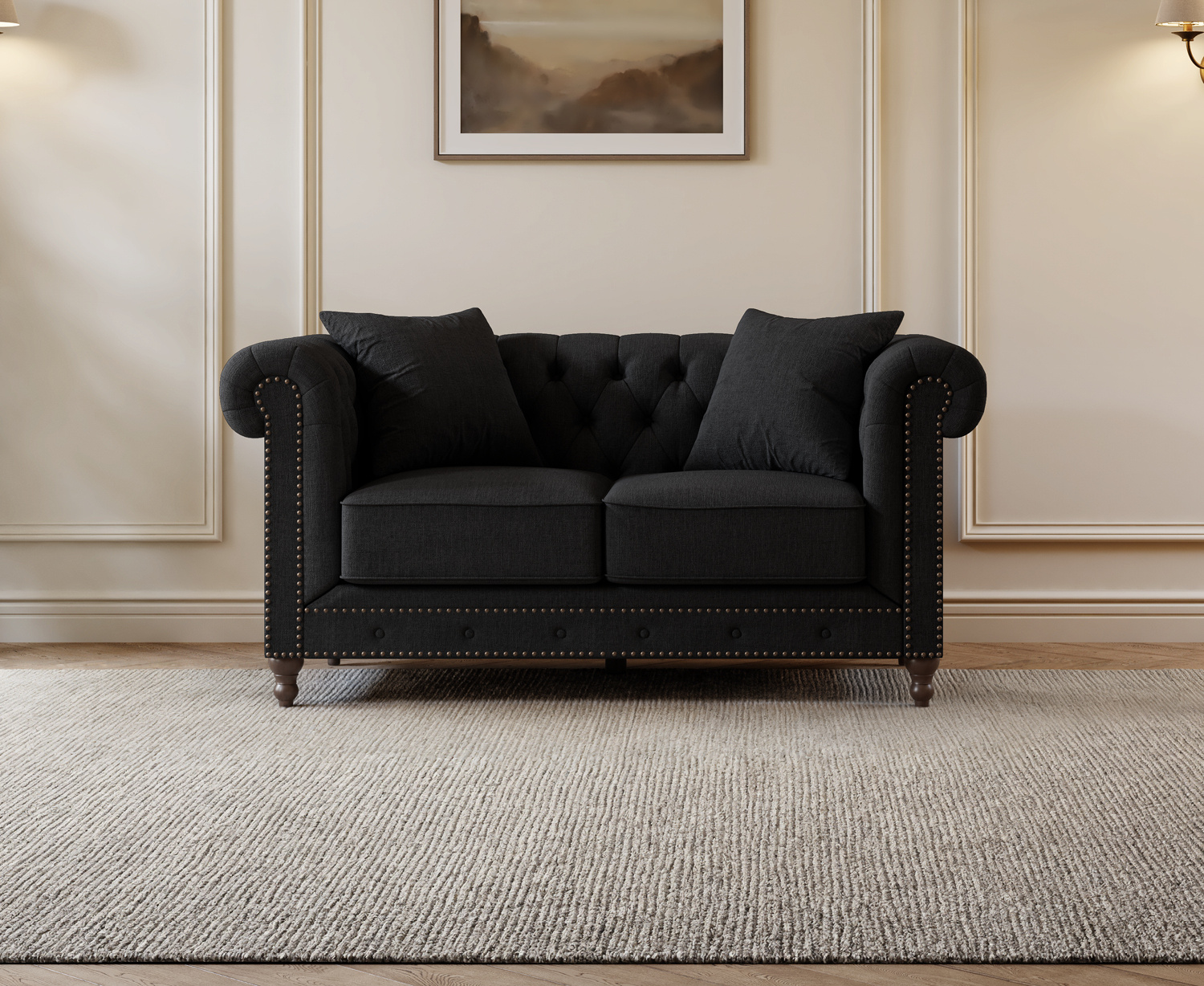 Westminster Chesterfield Black Linen 2 Seater Sofa