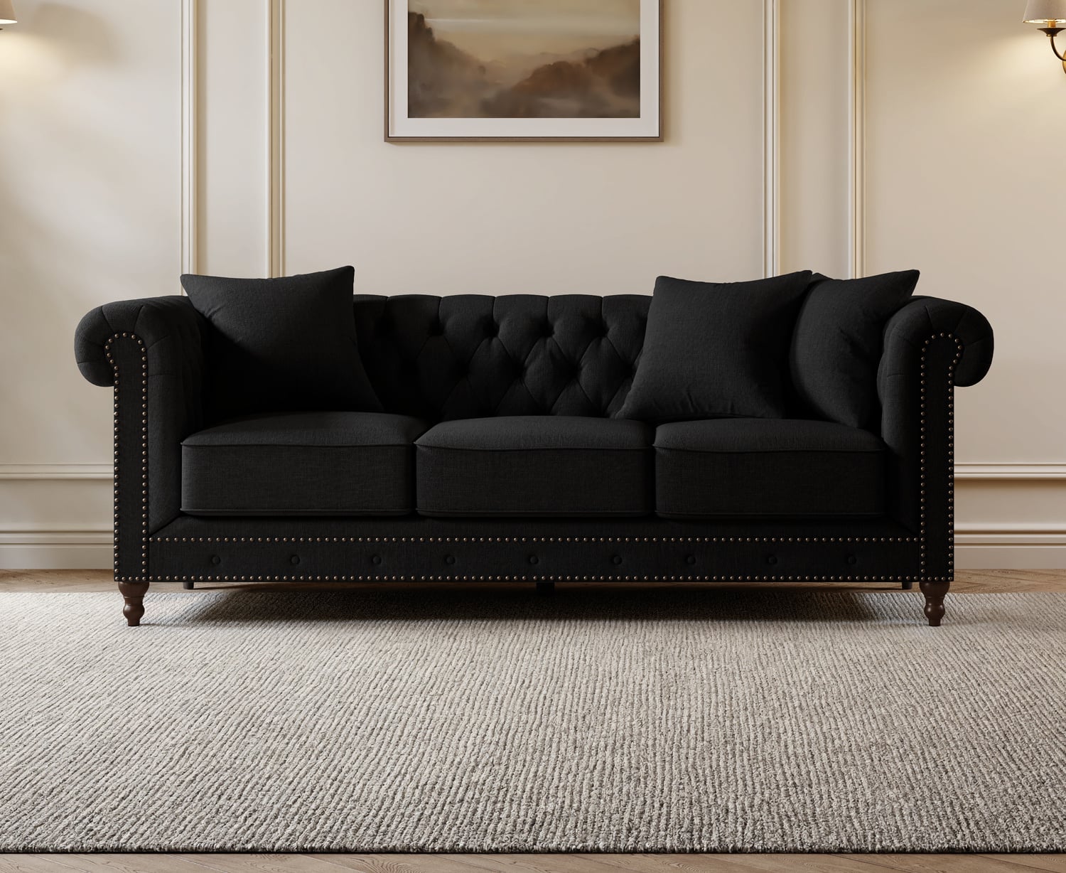 Westminster Chesterfield Black Linen 3 Seater Sofa