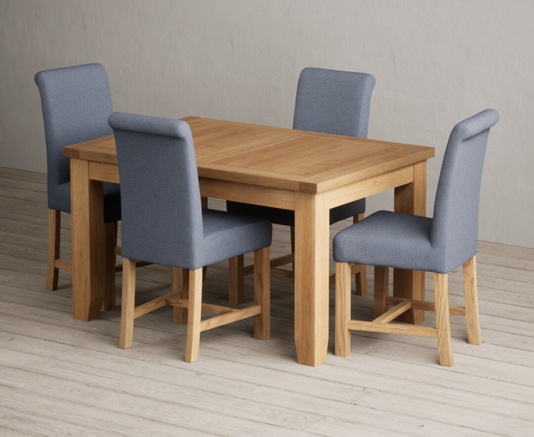Extending Yateley 130cm Solid Oak Dining Table With 4 Grey Braced Chairs