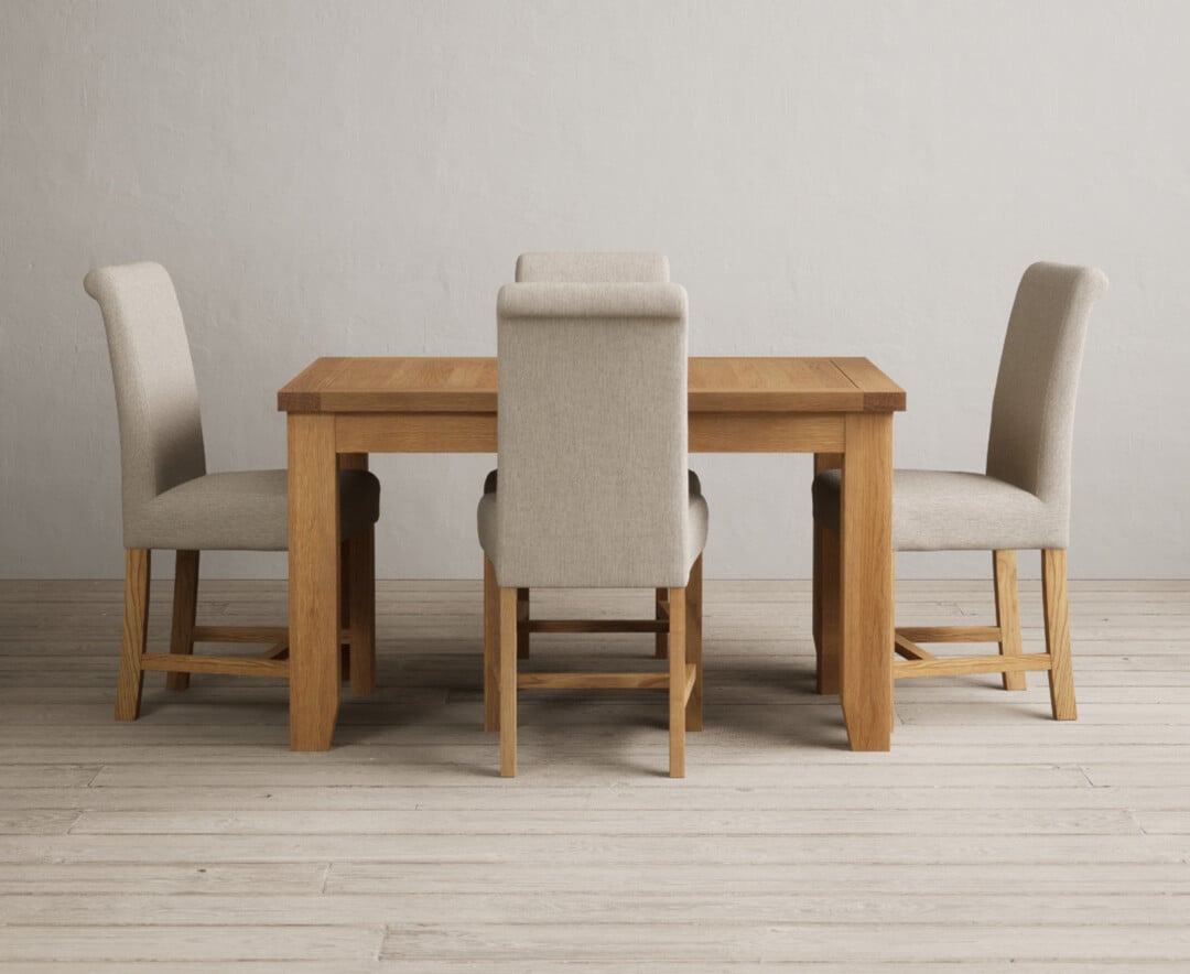 Extending Yateley 130cm Solid Oak Dining Table with 4 Blue Braced Chairs