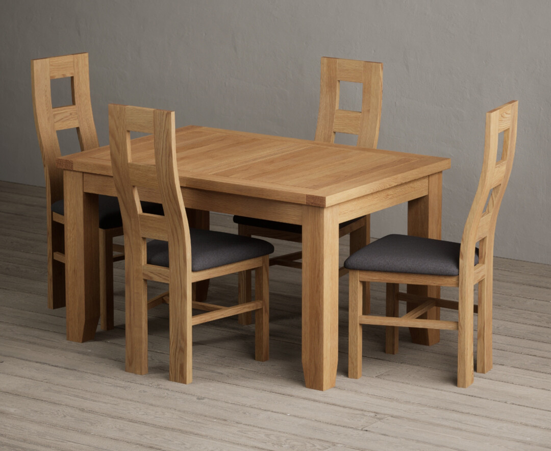 Extending Yateley 130cm Solid Oak Dining Table With 6 Charcoal Grey Natural Chairs
