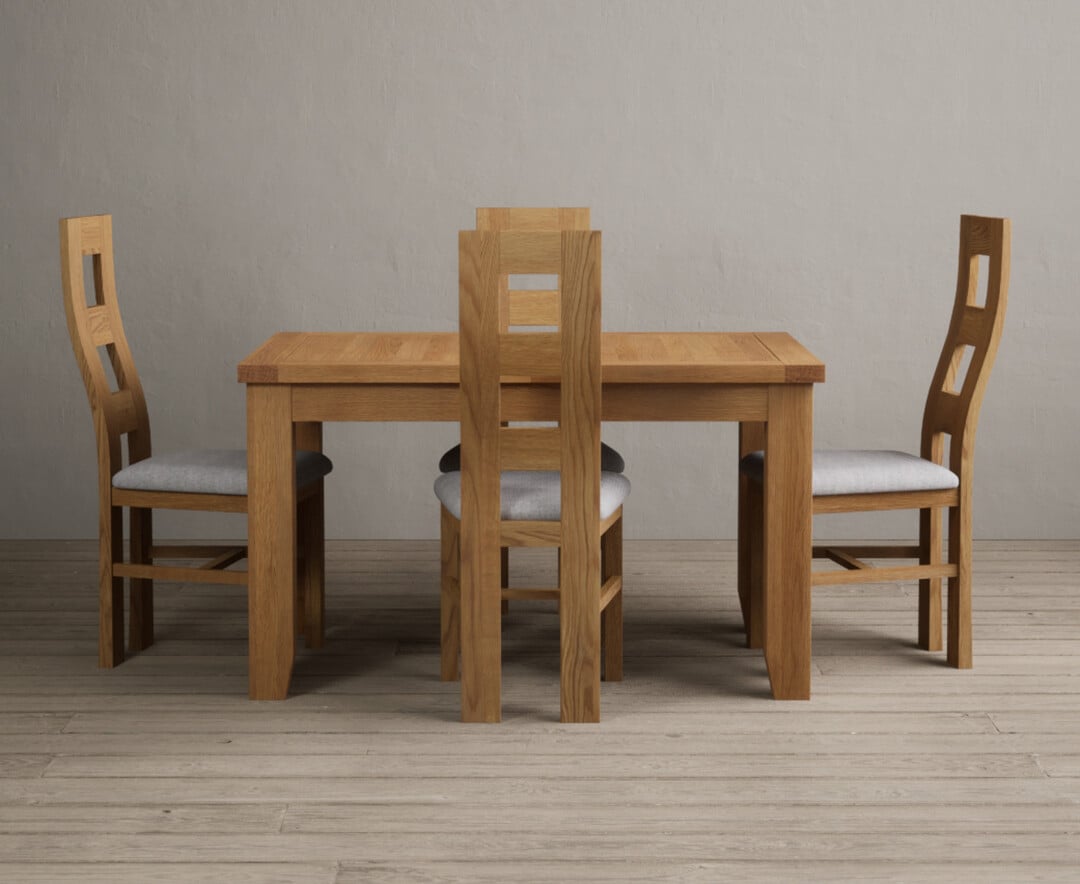 Extending Yateley 130cm Solid Oak Dining Table with 6 Brown Natural Chairs
