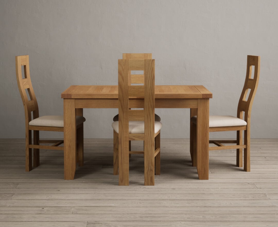 Extending Yateley 130cm Solid Oak Dining Table with 6 Brown Natural Chairs