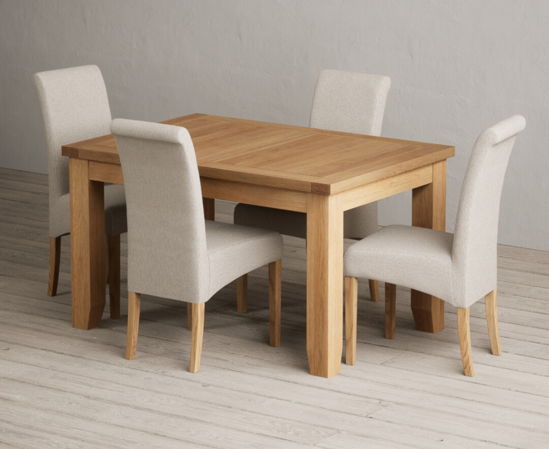 Extending Yateley 130cm Solid Oak Dining Table with 6 Blue Scroll Back Chairs