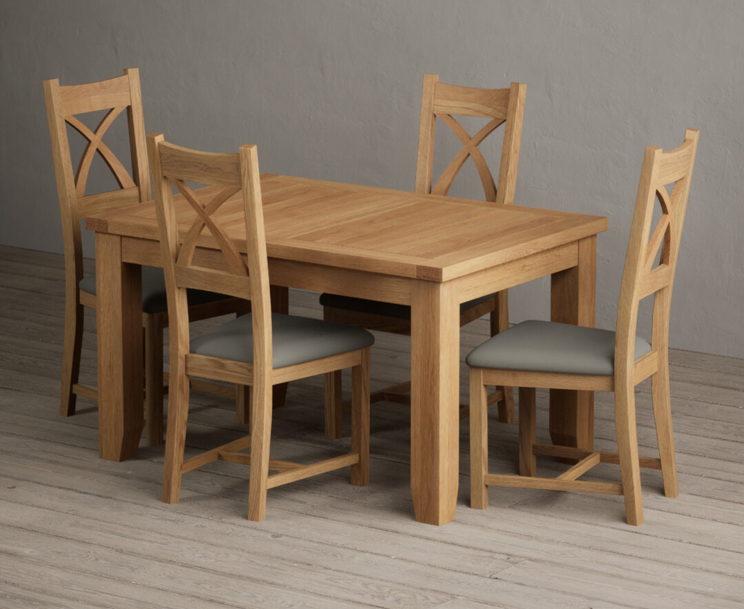 Extending Yateley 130cm Solid Oak Dining Table with 6 Grey Natural Solid Oak Chairs