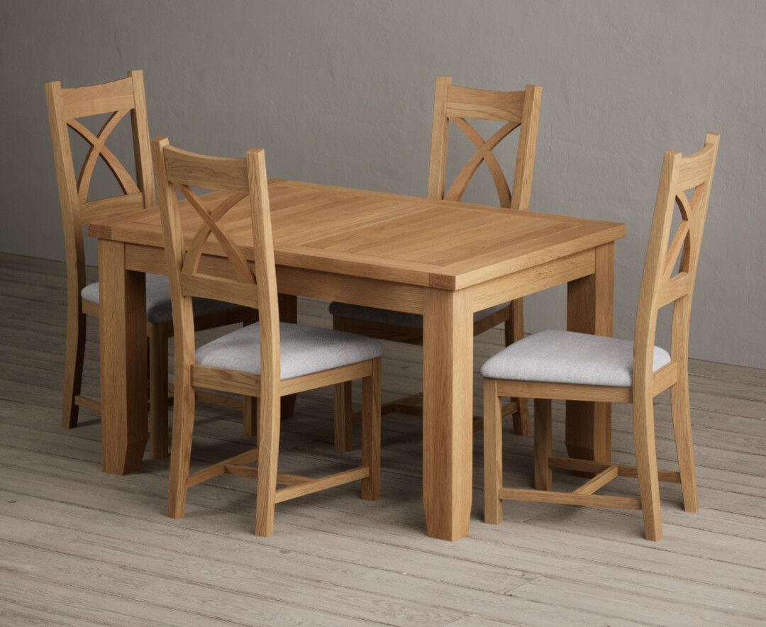 Extending Yateley 130cm Solid Oak Dining Table With 4 Blue Natural Solid Oak Chairs