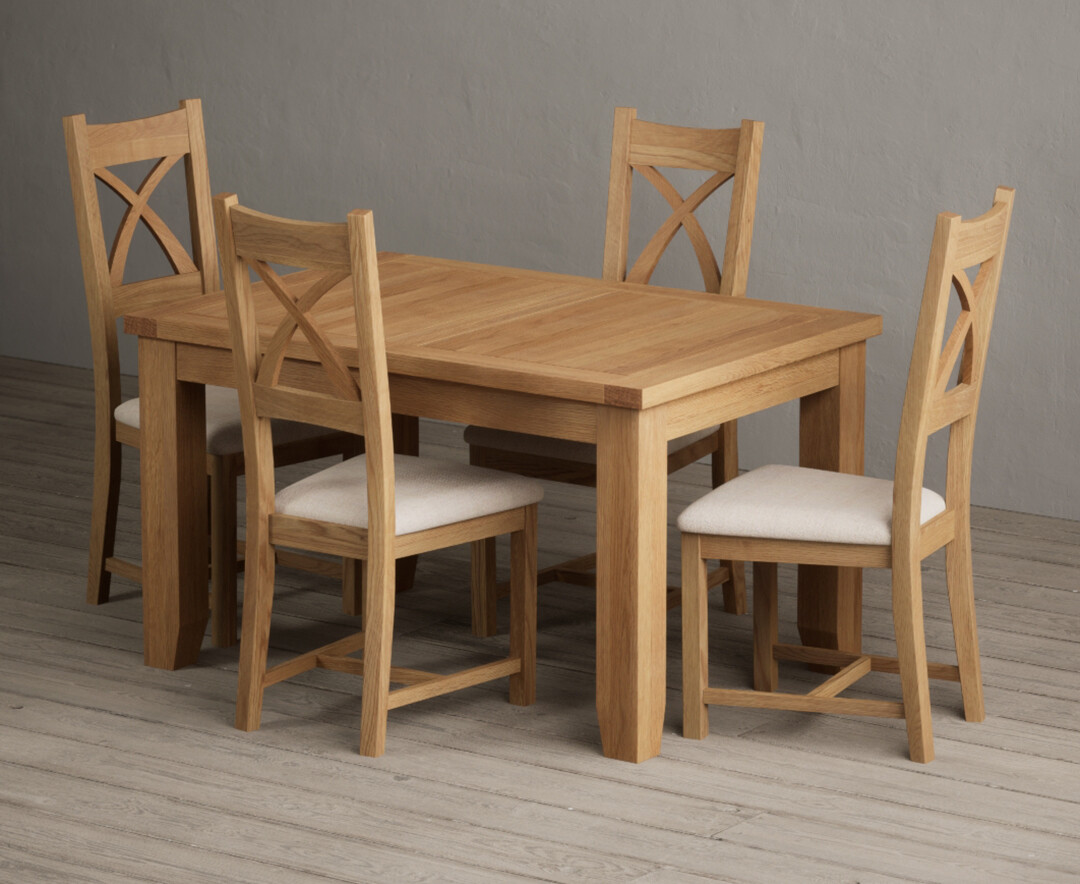 Extending Yateley 130cm Solid Oak Dining Table with 6 Brown Natural Chairs