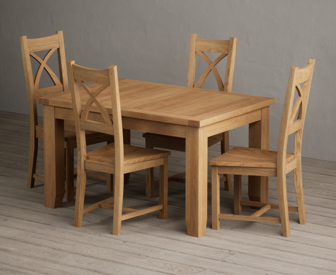 Extending Yateley 130cm Solid Oak Dining Table with 6 Brown Natural Chairs