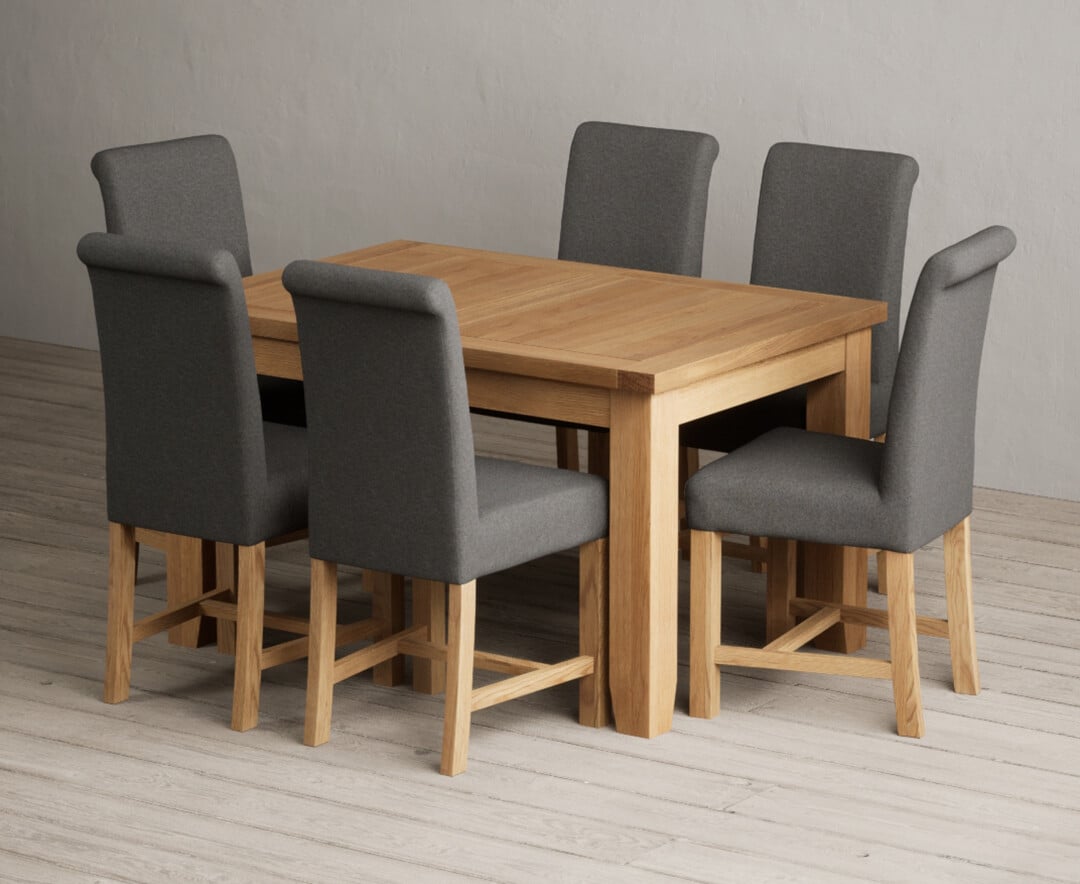 Extending Yateley 130cm Solid Oak Dining Table with 4 Blue Braced Chairs