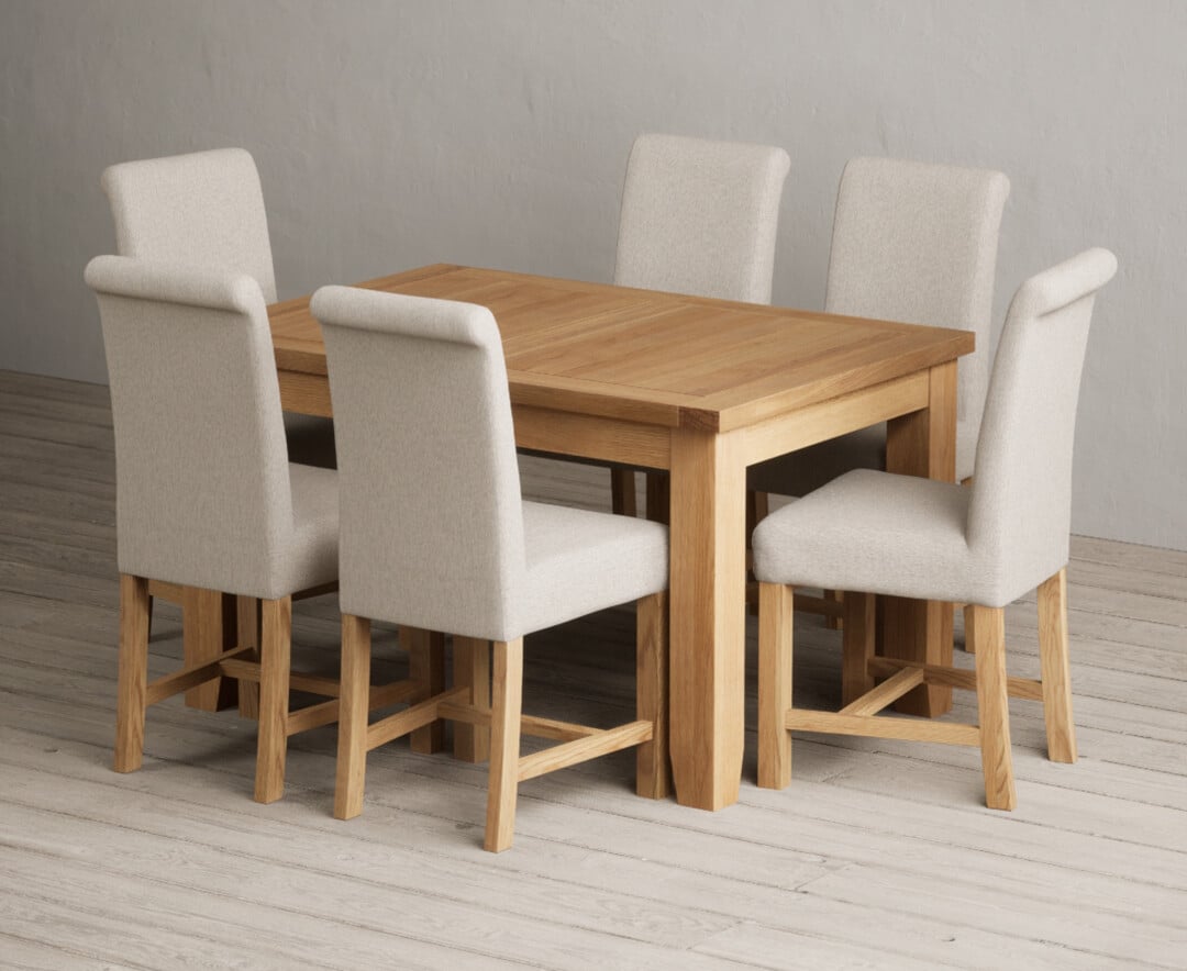 Extending Yateley 130cm Solid Oak Dining Table with 4 Blue Braced Chairs