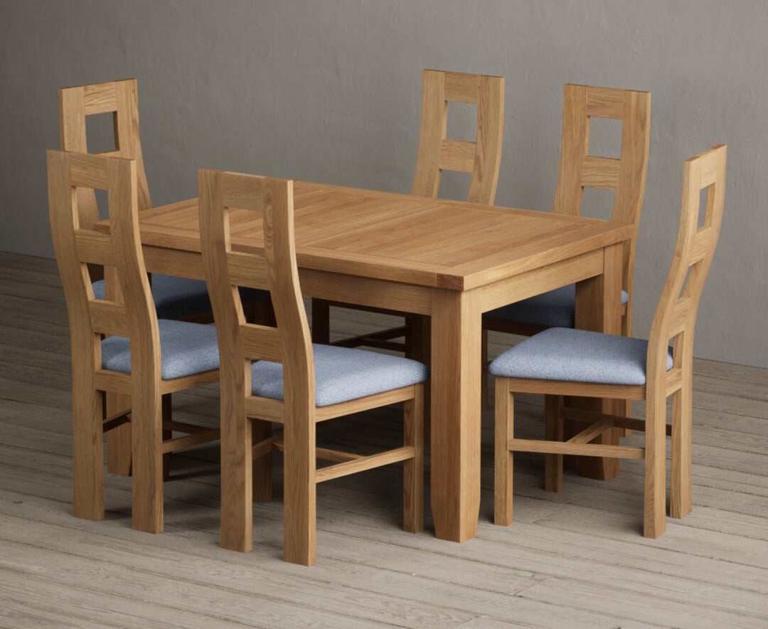 Extending Yateley 130cm Solid Oak Dining Table with 6 Brown Natural Chairs