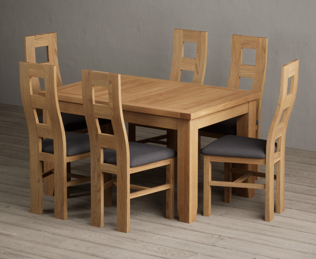 Extending Yateley 130cm Solid Oak Dining Table with 6 Brown Natural Chairs
