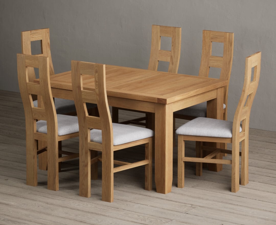 Extending Yateley 130cm Solid Oak Dining Table with 6 Brown Natural Chairs