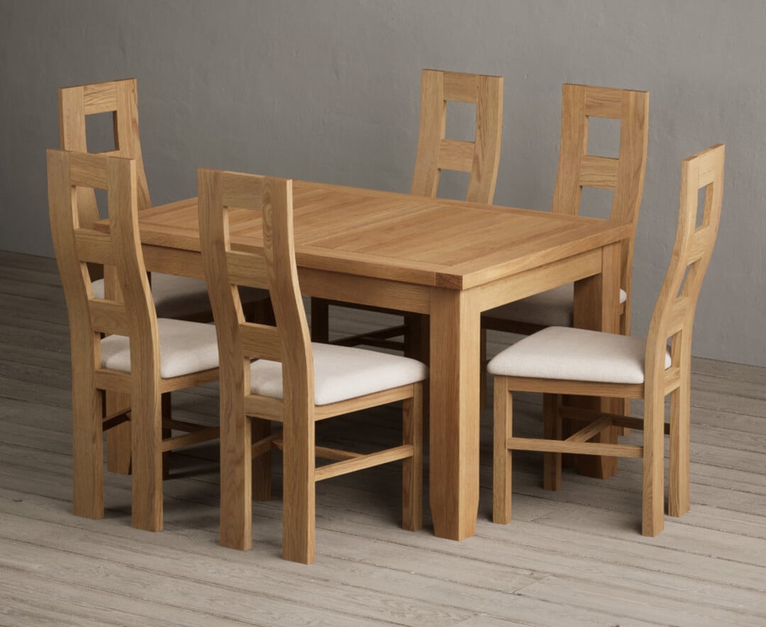 Extending Yateley 130cm Solid Oak Dining Table with 6 Brown Natural Chairs
