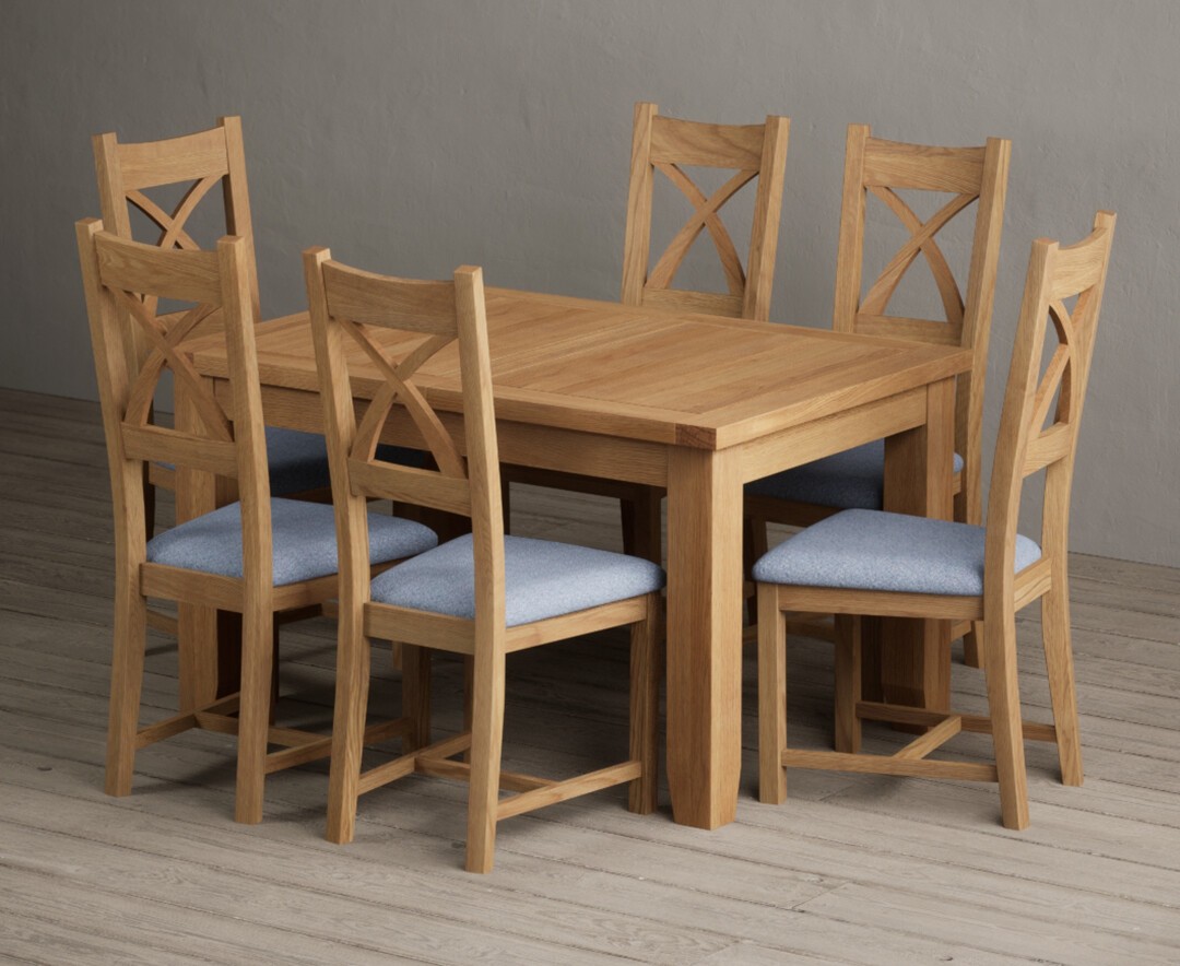 Extending Yateley 130cm Solid Oak Dining Table with 6 Brown Natural Chairs