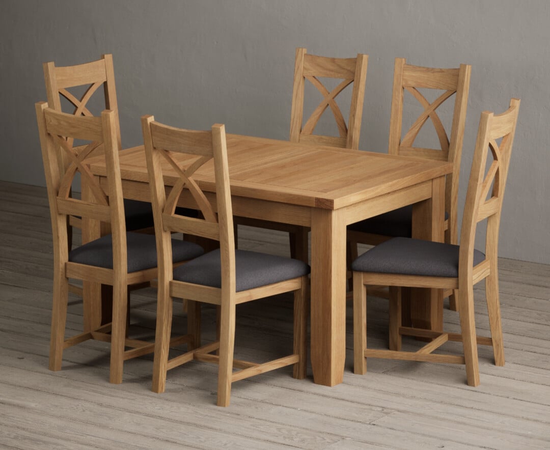 Extending Yateley 130cm Solid Oak Dining Table with 6 Brown Natural Chairs