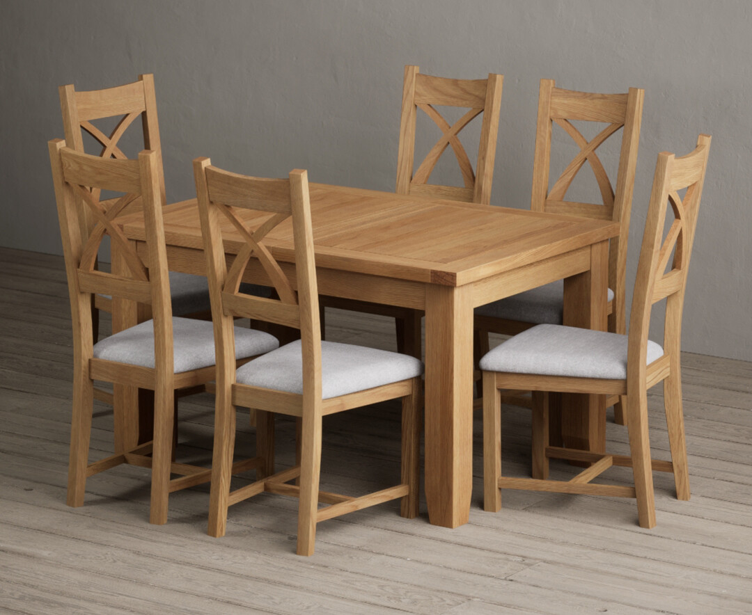 Extending Yateley 130cm Solid Oak Dining Table with 6 Brown Natural Chairs
