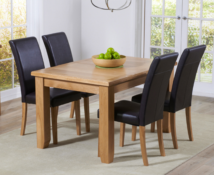 Extending Yateley 130cm Solid Oak Dining Table With 4 Black Olivia Chairs