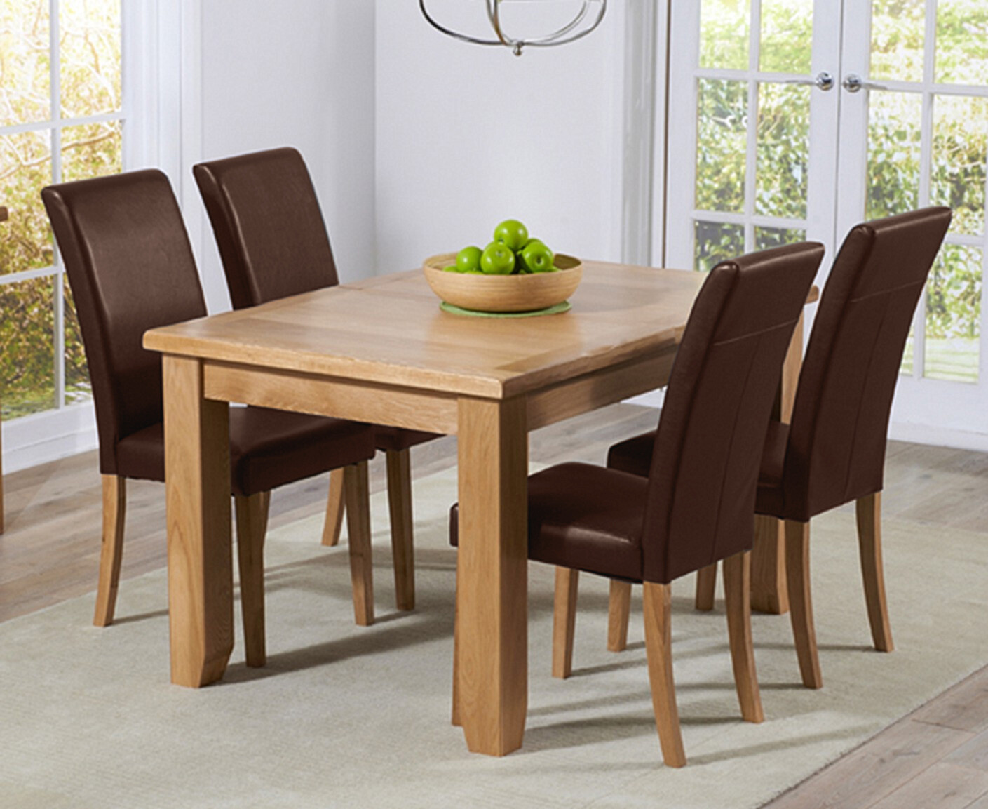 Extending Yateley 130cm Solid Oak Dining Table with 6 Grey Olivia Chairs