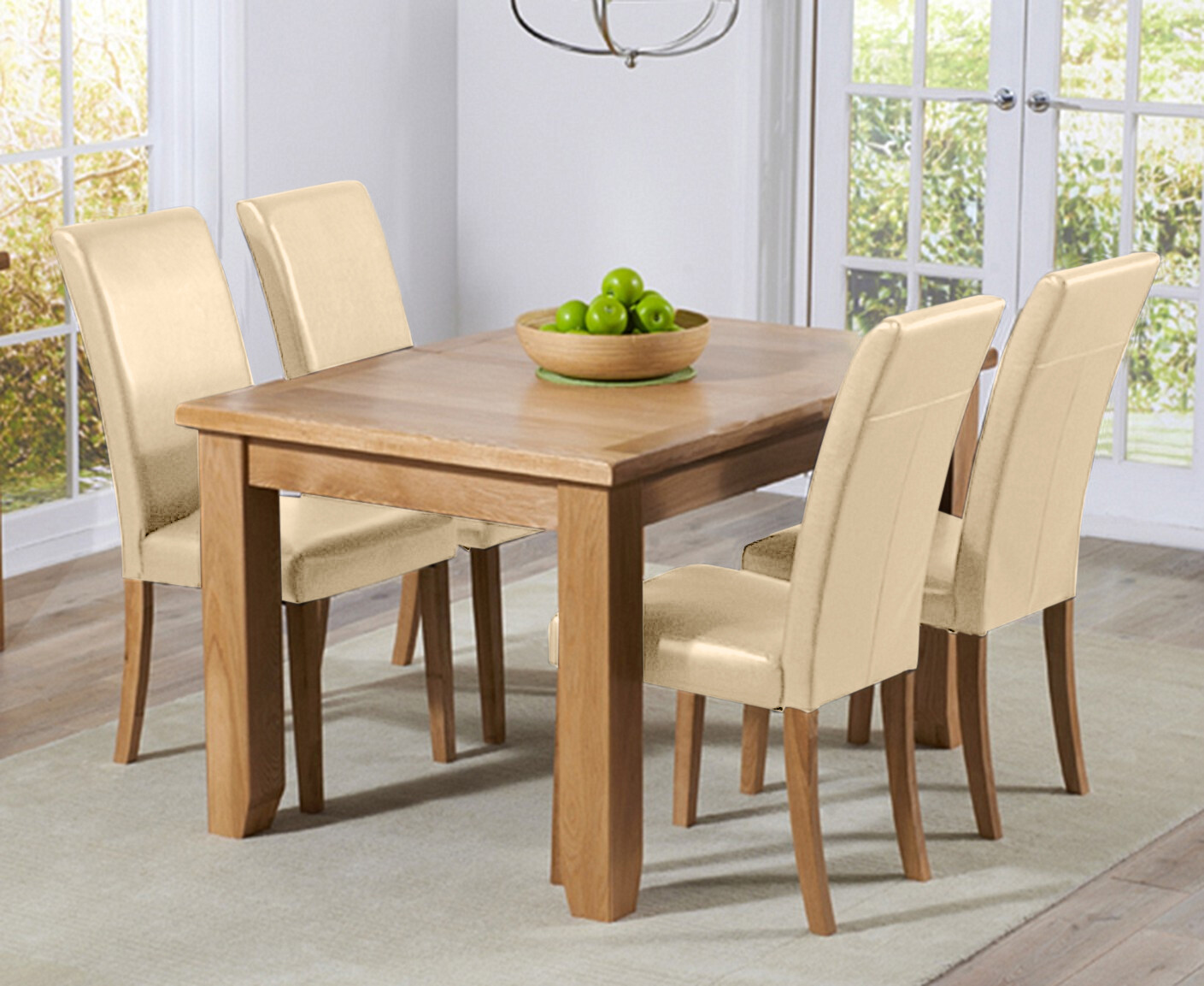Extending Yateley 130cm Solid Oak Dining Table with 6 Grey Olivia Chairs