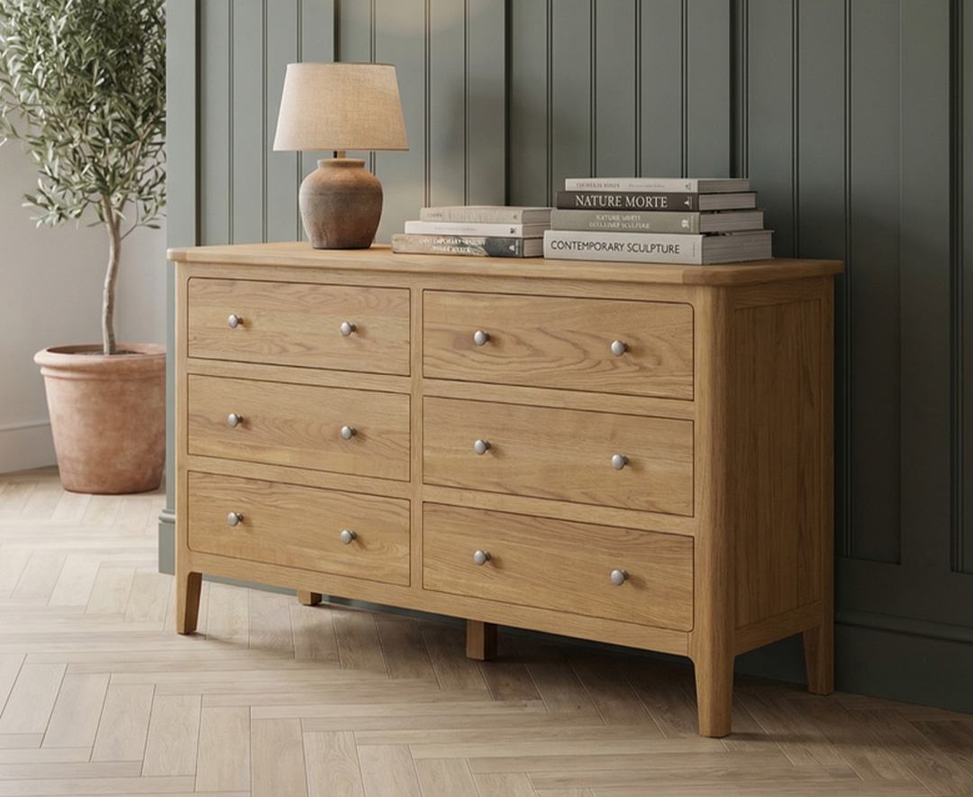Loxton Solid Oak Wide Chest Of Drawers | Oak&More