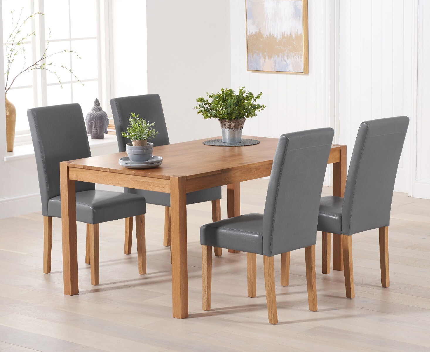 York 120cm Solid Oak Dining Table with 4 Black Olivia Chairs