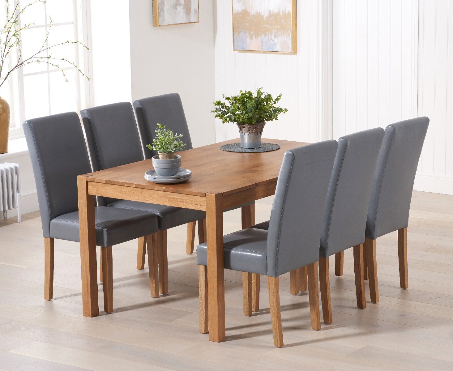 York 150cm Solid Oak Dining Table with 6 Brown Olivia Chairs