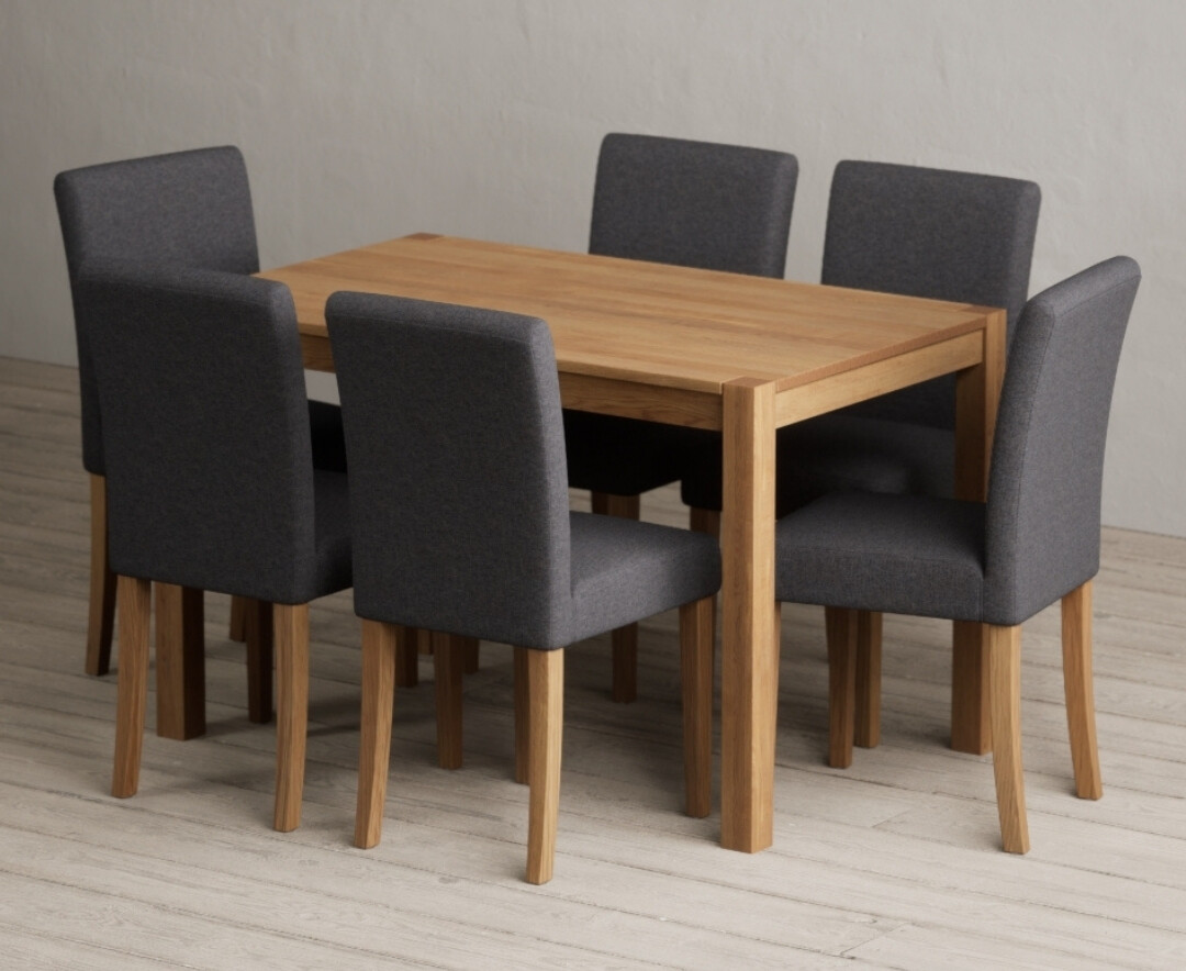 York 120cm Solid Oak Dining Table With 6 Grey Lila Chairs