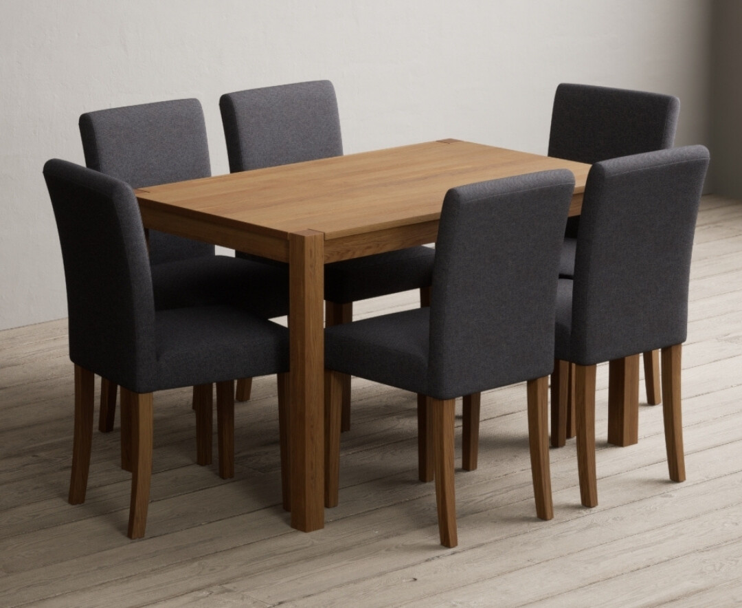 York 120cm Solid Oak Dining Table With 4 Charcoal Lila Chairs