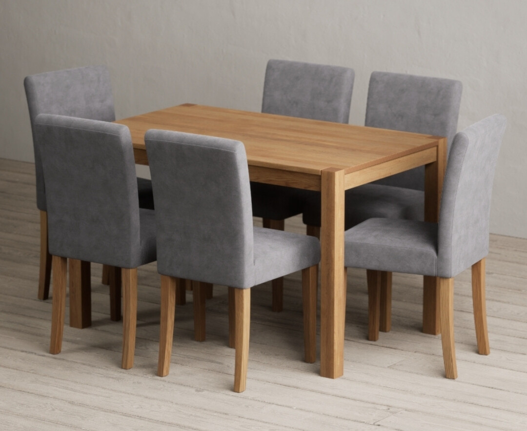 York 120cm Solid Oak Dining Table with 6 Charcoal Lila Chairs