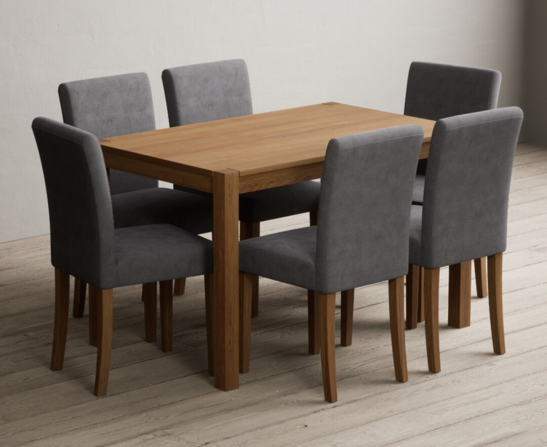 York 120cm Solid Oak Dining Table with 6 Grey Lila Chairs