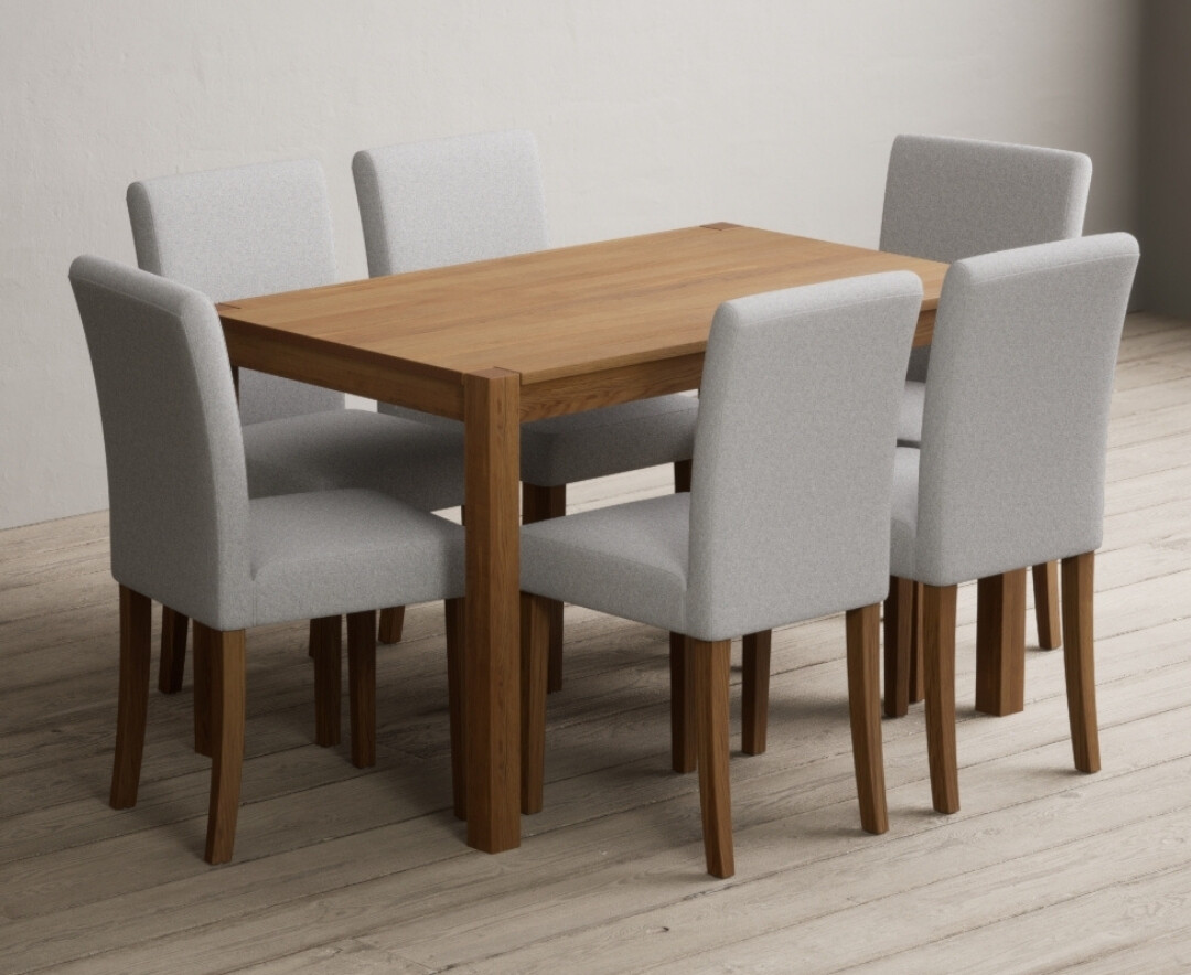 York 120cm Solid Oak Dining Table With 4 Grey Lila Chairs