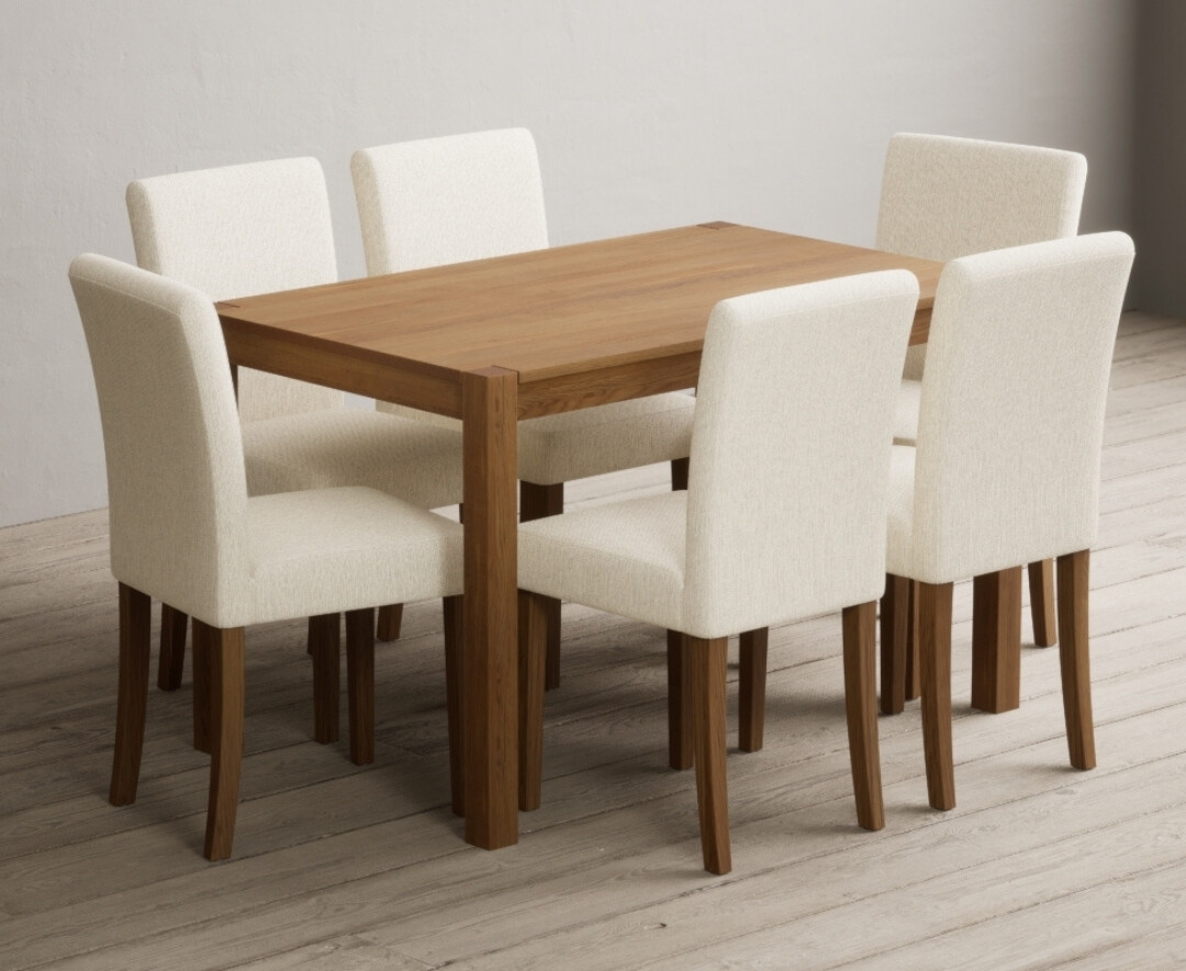 York 120cm Solid Oak Dining Table With 4 Natural Lila Chairs