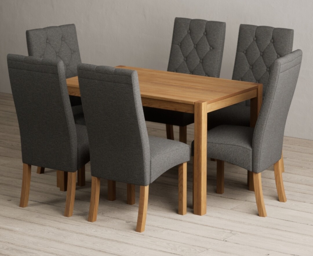 York 120cm Solid Oak Dining Table With 4 Grey Maya Chairs