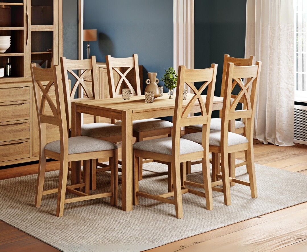 York 120cm Solid Oak Dining Table with 4 Brown Natural Solid Oak Chairs